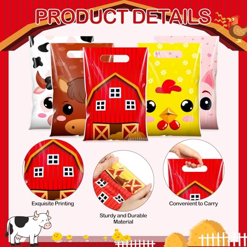 Resurhang 50 Pcs Farm Animal Favor Bags Bulk 6.5x9.8 Inch Plastic Farm Theme Goodie Treat Gift Bags Funny Candy Cookie Tote for Farmhouse Barnyard Birthday Decor Supplies Baby Shower Wrapping - style: Farm Animal