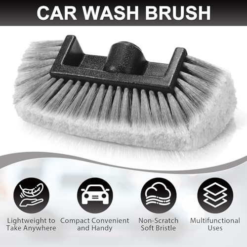 Vesici 4 Pcs Car Wash Brush Head with Soft Detailing Bristle Flow Thru Car Cleaning Brush Exterior Cars Wash Equipment for Auto Truck RV Boat Camper Washing, 10 Inch (Grey) - color: Gray