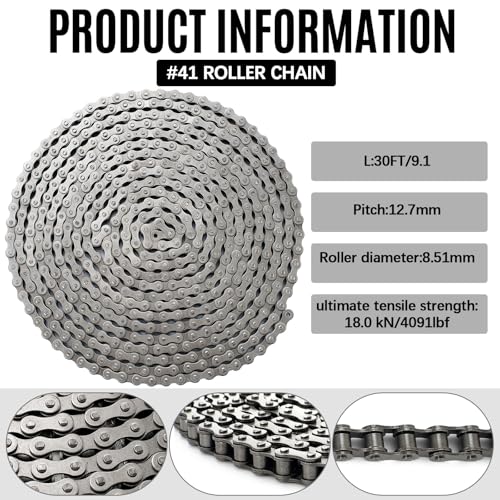 Tandefio #41 20 ft Roller Chain with 2 Links for Driven Slide Gate Operator and More, Interchangeable for Chain Driven Slide gate Opener Conveyor System, Corrosion Resistant