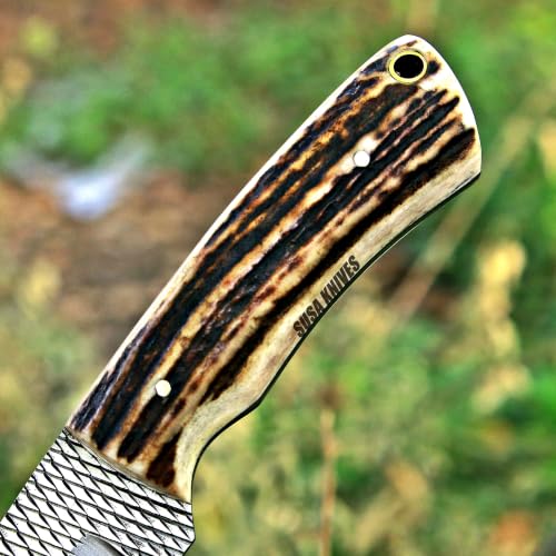 Custom Handmade 7'' fixed blade hoof rasp knife/Cow boy knife/Damascus steel Bull cutter knife, cowboy knives with pancake leather sheath (SUSA 122) - color: SUSA 122