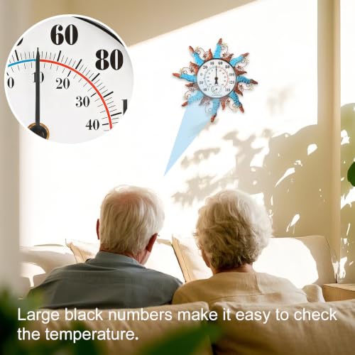 Sun Outdoor Thermometer Waterproof Wall Thermometer for Patio Garden Yard | Equipped with a Hygrometer, No Batteries Required, Dual-Scale Dial with Big Numbers, 13 Inch, Ideal Indoor & Outdoor Decor
