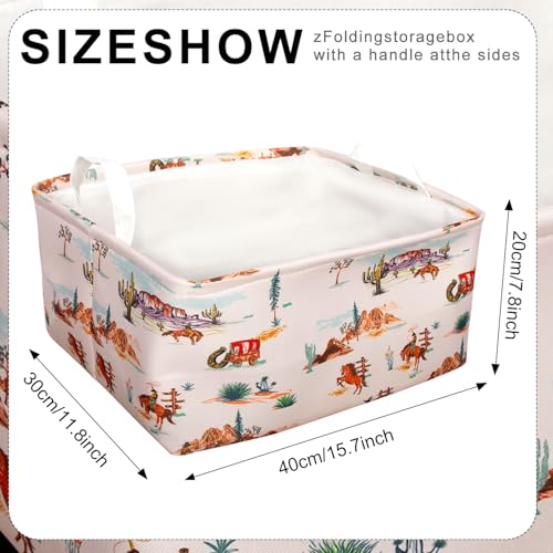 3 Pcs Western Bull Boho Rectangle Storage Basket Collapsible Highland Cow Storage Bin for Nursery Toys Books Waterproof Baskets for Closet Shelves Bedroom Decor(Cow) - color: Cow