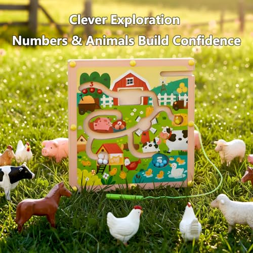 QimuMku Farm Maze Magnetic Busy Board & Travel Toy for Toddlers Ages 2-4 | Magnetic maze travel activity for toddlers that builds fine motor skills, focus and screen-free learning on the go - color: Farm Magnetic Maze