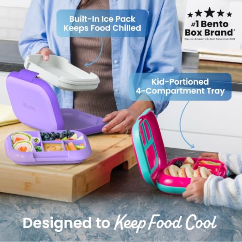 Bentgo Chill Kids 4-Compartment Bento Box Leakproof Lunch Box | Built-In Ice Pack, 3.3 Cup Capacity, BPA-Free, Microwave & Dishwasher Safe Tray, Ideal for Ages 3–7 (Purple) - color: Purple