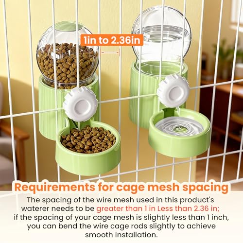 38oz Rabbit Water Dispenser and Feeder Set(Green) | Large Hanging Automatic Food Water Dispenser, for Bunny Guinea Pig Chinchilla Ferret Cage Accessories - color: Green
