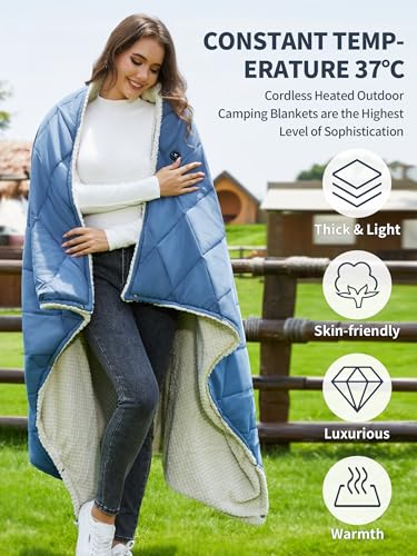 Wearable Heated Blanket,12V Cordless 15000 mAh,3 Heating Set | Cordless heating pad design,Battery Operated,Sherpa Lining,Heated Shawl Throw Blanket for Car,Camping,Backpacking,Hiking - color: Navy Blue