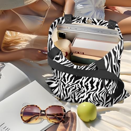 Canvas Tote Bag for Women，Cute Heavy-Duty Shoulder Bag with Zipper Pocket -Travel Tote for Grocery, Gym,Shopping - color: Zebra