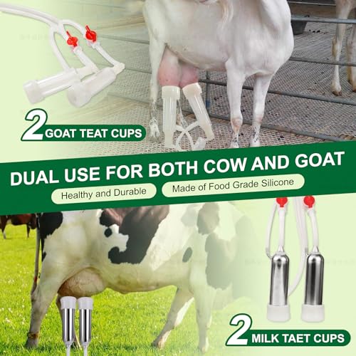 Upgrade 2-in-1 Goats and Cows Milking Machine, 0.8Gal/3L Food-Grade Stainless Steel Bucket with 5200mAh Built-in Rechargeable Battery, 4 Teat Cups, Cordless Pulsation Vaccum Electric Milking Machine - size: 3L