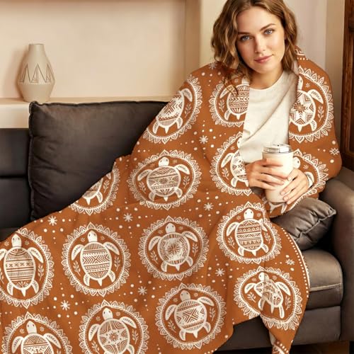 Rustic Orange Turtle Throw Blanket, Soft Flannel Fleece 60" x 80" | Yujiiso Rustic Orange Turtle Blanket Lightweight Decor for Living Room, Bedroom, Office and Travel, Home Decor Gift - color: Rustic Orange Turtle, size: 60"x80"