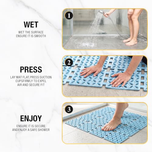 HITSLAM Shower Mat Anti Slip, 24x24 Inch Cut to Fit No Odor Soft TPE Shower Stall Mat, Square Bath Mat with Suction Cups and Drain Holes, Soft on Feet, Blue - color: Blue