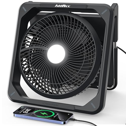 11.5 inch Portable Solar Powered Fan, Battery Powered Camping Fan, Solar Charger, Timer & Lantern, Battery Operated Travel Fan for Sleeping Outdoor Tent Car Beach Hurricane Essentials Accessories