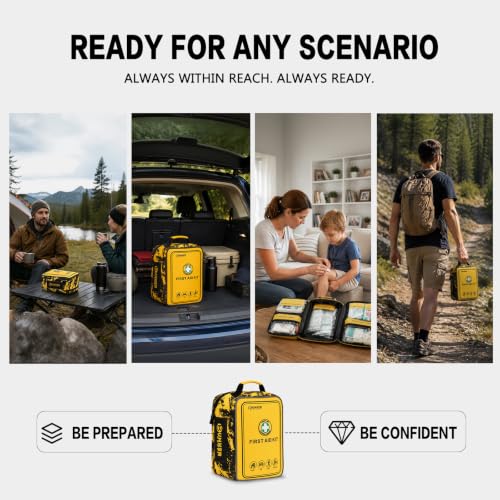 BUNKER INDUST 520 Piece All-in-One First Aid Kit, Emergency Storage Bag with Transparent Labeled Pockets, Durable 1000D Polyester Outdoor Gear for Vehicle Camping Backpacking Hiking Home Road Trip