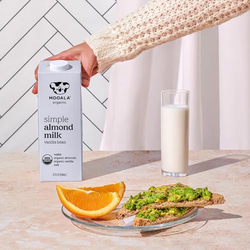 Mooala Organic Simple Almond Milk Vanilla, 32oz - 4 Ingredient, Shelf Stable, No Gums, No Oils, No Fillers, Unsweetened, Non-GMO, No Additives, Dairy Free Plant Based Milk, 6 pack