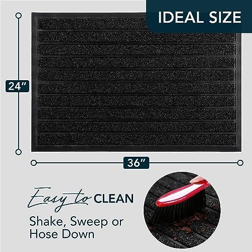 ubdyo Extra Durable Door Mat Outside Entrance (36" x 24", Bright Black) | Dirt Trapping, Non-Slip Backing, Indoor or Outdoor Use, Welcome Mat, Low Profile, Natural Rubber, Stain Fade Resistant - color: Bright Black, size: 36" x 24" (Rectangular)