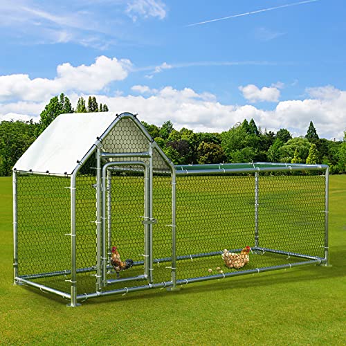 Large Metal Chicken Coop Run, Outdoor Chicken Pen for Yard (9.8x3.3x4.9 ft) | Spire-Shaped Walk-in Coop with Waterproof & Anti-UV Cover. Heavy-Duty Metal Frame. Spacious for Chickens, Ducks, Rabbits.