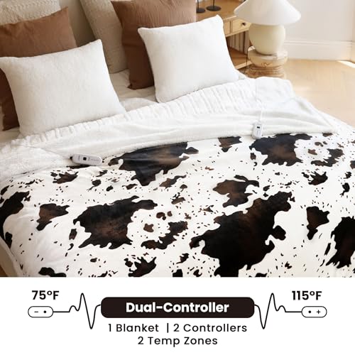 Heated Blanket Queen Blanket - Fast Heating Electric Blanket, Soft Heated Throw with 4 Time Settings,10 Heating Settings, Warm Gifts for Women Mom Grandma(84" x 90" Cow Print White) - color: 01 - Black Ombre-white, size: Queen 84" x 90"