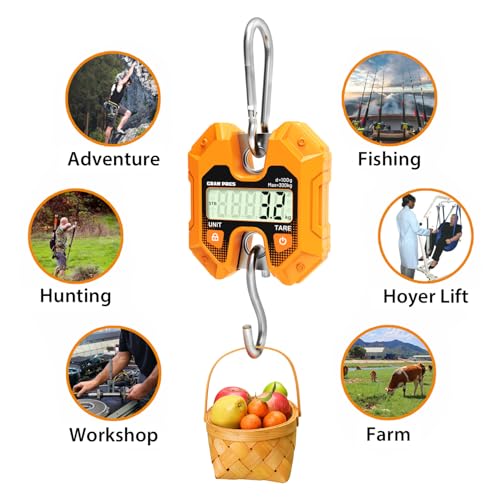 GRAM PRES Digital Hanging Scale - 660LB/300KG, Mini Crane Scale for Deer Hunting, Farm, Fishing, Meat, Game, Luggage, Outdoor