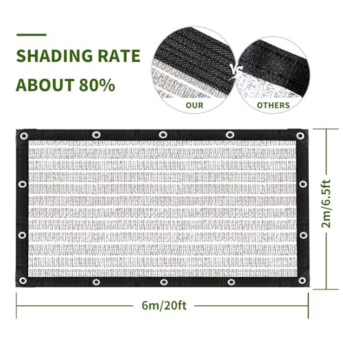 80% Silver Shade Cloth for Garden,Pergola,Greenhouse,Chicken Coop,Kennels,Shade Cloth with Grommets,Simple Hanging Covers - size: 6.5ft×20ft