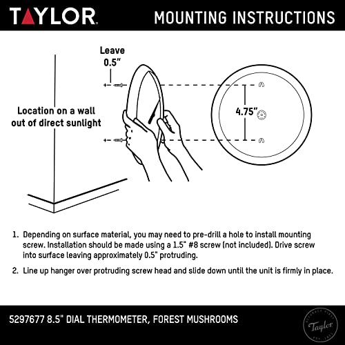 Taylor Forest Mushrooms Indoor Outdoor Dial Thermometer, Wireless Thermometer with Easy to Read Numbers for Patio, Pool, Garage and Indoor Areas, 8.5-inch, White - style: Forest Mushroom