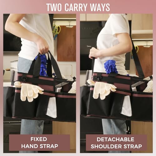 SCAVATA Wearable Cleaning Caddy, Cleaning Caddy Supplies Organizer with Handle & Shoulder Straps for Housekeepers, Under Sink & Car Cleaning Tool Organizers Bag with 4 Foldable Divider (LotusPink) - color: LotusPink