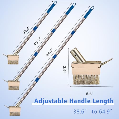 Moss Remover Brush Tool with 65in Handle for Concrete Pavers Crevice | 2 Pcs Wire Grout Brush Head, Detachable Long Handle, Crack Weeder Puller for Outdoor Deck Patios Walkways Roof Moss Removal