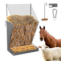 Wall Mount Hay Rack, 2 in-1 Goat Hay Feeder with Hook, 19 Gallons Heavy Duty Galvanized Wall Hay Rack, Livestock Feeder with Adjustable Distance, Easy to Install, Hay Feeder for Goats, Sheep, Horse - size: with top cover