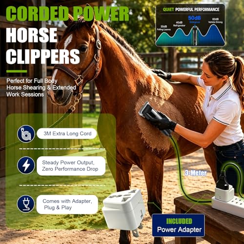 Professional Horse Clippers with Detachable Wide Blade | Low Noise, Heavy Duty, Grooming Kit for Thick Coat Long Hair, For Livestock Dogs Cats