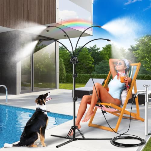 Standing Misters for Outside Patio - 5.3FT Stand Misting System for Cooling Outdoor Areas, Easy to Install & Maintain, 4 Adjustable Nozzles for Custom Coverage, Durable for Backyard Use
