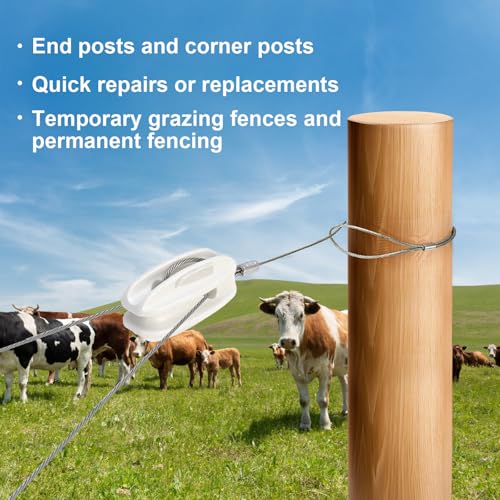 6Pcs Electric Fence End Insulator with 0.8m Wire 200kgf | No knots, wrap & tighten. 200kgf tensile strength. PBT+30%GF insulator. Reusable. For Posts corners & ends