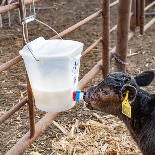 Premier 1 Orphan Calf Milk Feeding Bucket - 2 Gallon | Transparent for milk monitoring. Sloped floor — all liquid consumed. Includes rubber calf teat, teat unit & lid.