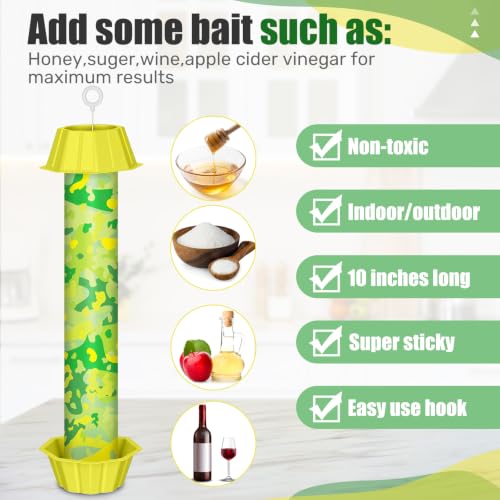 Qualirey 12 Pcs Sticky Fly Trap Fly Stick with Hanging Hook Adhesive Flying for Indoor Outdoor Trap Houseflies and Flying Insects Mosquito Bee Moth (Green Camouflage) - style: Green Camouflage
