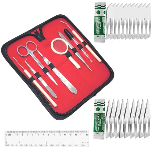 A2ZScilab Plant Study & Plant Research Kit, 30 PC - Botany Dissection kit for Lab & Field Study - Stainless Steel Scissors, Forceps, Magnifying Glass, Dropper + FREE Sharp Blades & Ruler in a Case NEW