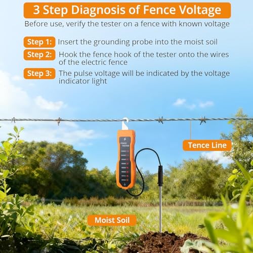 Neoteck 2000-12000V Electric Fence Voltage Tester with 8 Neon Lights | Electric Fence Fault Finder Portable Fence Tester Suitable for Troubleshoot Faults of Ranch and Farm Fences