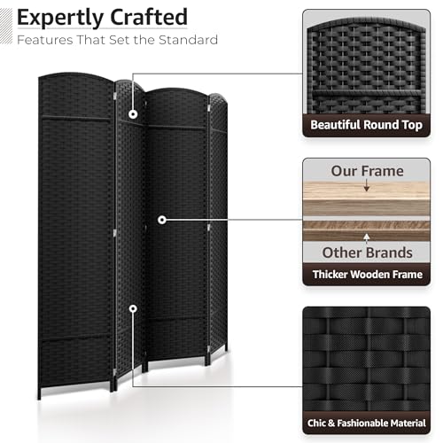 Sorbus Foldable Room Divider, Mesh Privacy Screen (4 Panel, Black) | Folding screens, dividers for rooms, double-hinged panels; freestanding partition for bedrooms, offices and shared areas - color: Black, size: 4 Panel