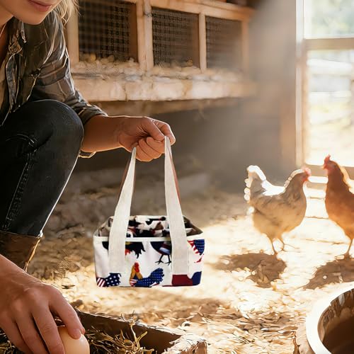 Eggs Collecting Basket, Durable Canvas Egg Basket with Plastic Board, 9-Pouch Chicken Egg Holder Bag for Gathering Fresh Eggs, Egg Gathering Basket and Multipurpose Chicken Holder Bag (American flag)