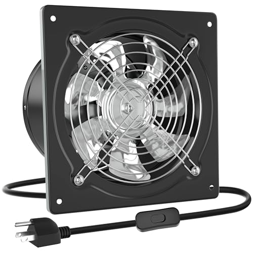 HG Power 8 Inch Exhaust Fan with Switch, Powerful Kitchen Exhaust Fan with Damper, Potable Window Exhaust Fans, Small Fume Extractor Ventilation Fan for Attic, Shop, Smoking Room, Garage - color: Black, size: 8 Inch