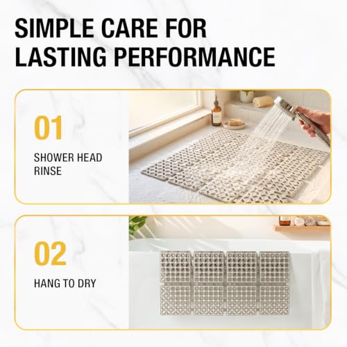 HITSLAM Shower Mat Anti Slip, 24x24 Inch Cut to Fit No Odor Soft TPE Shower Stall Mat, Square Bath Mat with Suction Cups and Drain Holes, Soft on Feet, Khaki - color: Khaki