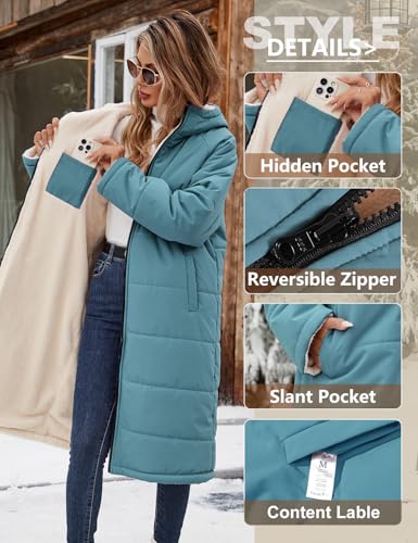 Women Winter Coats Fleece Long Coats Jackets Oversized Warm Down Jacket with Hood - color: Dark Blue, size: Large