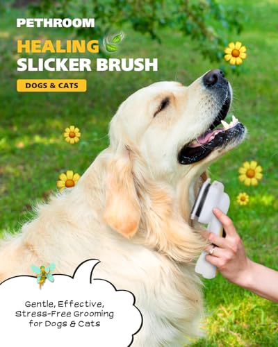 Self-Cleaning Slicker Brush for Dogs & Cats | Gentle Grooming & Deshedding Tool, Removes Mats & Tangles, Skin-Friendly Coated Tips, One-Touch Hair Removal Button
