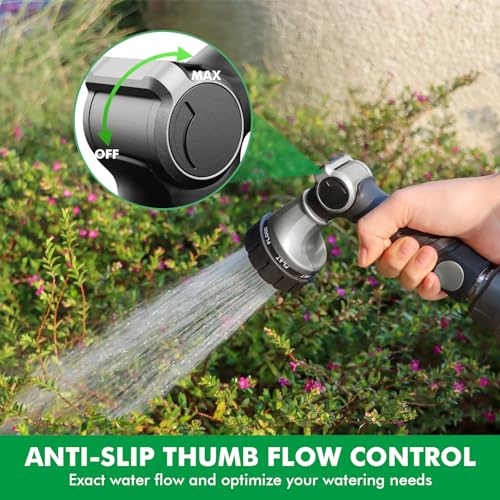 RESTMO Heavy Duty Hose Nozzle, Metal Garden Water Hose Sprayer | 7 Watering Patterns, Thumb Control, On Off Valve, Leak Proof Nozzle Sprayer for Watering Plants, Car & Pet Washing, Silver - color: Silver