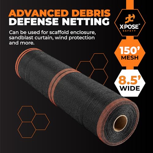 Xpose Safety Debris Netting for Construction | 8.5’ x 150’, 1/6" Mesh Scaffold Safety Net, Temporary Material Roll, Visibility Fence, Heavy-Duty Fire Retardant, Black - color: Black, size: 8.5' X 150' – 1/16" Mesh