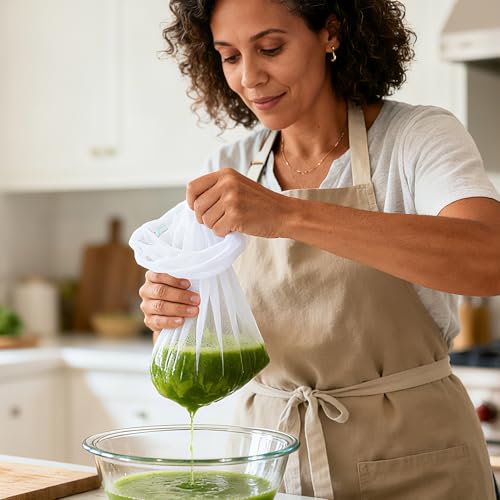 6 Pcs Nut Milk Bag Strainer 12 x 8 Inch Reusable 200 Mesh Fine Nylon Cheesecloth Straining Bags with Drawstring for Juicing, Coffee, Yogurt, Cheese, Tofu, Tea & Fruit Juice(6, 12 x 8 Inch)