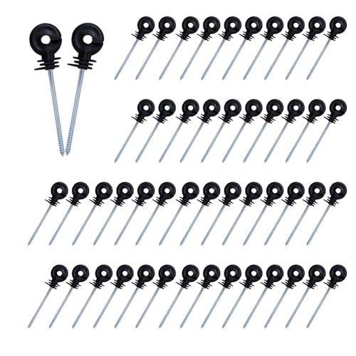 50x 5.9 Inch Electric Fence Wire Insulator Stand Off Screw in Insulator Fence Post Insulator Long Arm Wood Post Insulator for Tape Rope Electric Wire Animal Agricultural Garden Fence Black