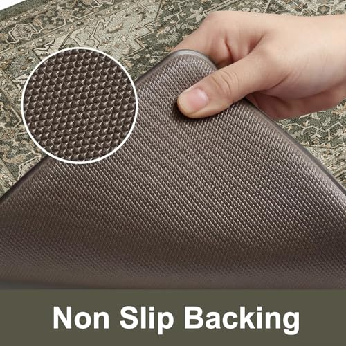 KIMODE Kitchen Mats Cushioned Anti Fatigue, Boho Kitchen Rugs Sets of 2 | Non Slip Distressed Kitchen Floor Mat, Comfort Standing Mat for Laundry, Office, Sink, Desk Dark Green 17"x59"+17"x29" - color: Dark Green, size: 17.3" x 59"+17.3" x 29"--0.47 inche