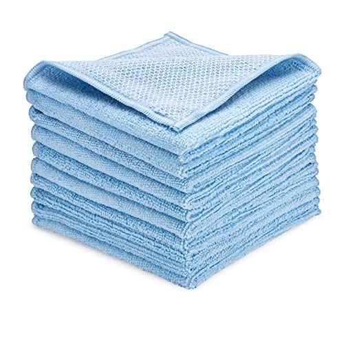 Zflow Microfiber Dish Cleaning Cloth in Blue - Dish Rags Kitchen Cleaning Cloths with Poly Scour Mesh Scrubbing Side - 10 Pack 12"x12"…
