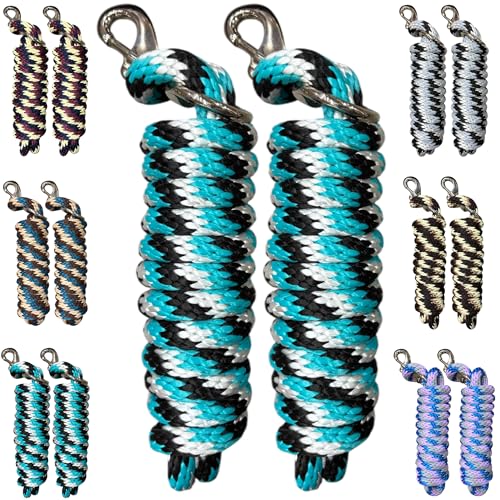Majestic Ally Polypropylene Lead Rope with Removable Nickel Bolt Snap, 5/8 x 10 ft, for Horses and Livestock, 2 Pack (Turquoise-Black-White) - color: Turquoise-Black-White