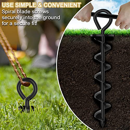 Eurmax USA 4 Pack Heavy Duty Ground Stakes,Industrial Grade Spiral Steel Screw-In Anchors with 4 Bonus Tie-Down Ropes,High Wind Stabilizing Kit for Trampolines,Dog Tie-Out,Canopies,Outdoor Sheds,Black - color: Black, style: Round Head Pro