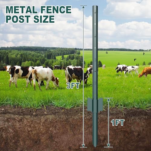 3FT Metal Fence Post, 5 Pack Heavy Duty Garden Fence Posts T Post, No Dig U-Post for Garden, Yard, Patio Fencing - size: 3FT-5PCS Integral