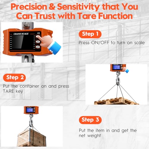 Digital Crane Scale 2200lb/1000Kg Digital Hanging Scale with LCD Screen, Crane Scale Industrial Heavy Duty with Unit Change, High Precision Crane Scale for Market, Farm, Construction, Factory - color: Orange