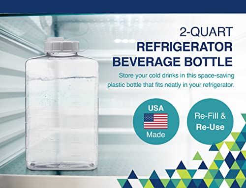 Arrow 2 Quart Jug for Cold Drinks - 6 pk - Clear View Plastic Refrigerator Bottle with Cap & Easy-Pour Spout - Graduated Markings - Ideal for Water, Iced Tea, Juice & Milk - BPA Free - Made in USA - size: 2 Quart (Pack of 6)